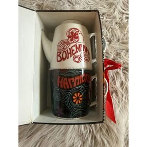 Tea for One Bohemian Harmony 12oz Ceramic Tea Pot and Cup Set Psychedelic Retro